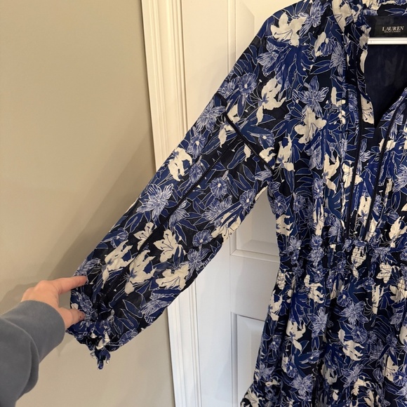 Lauren Ralph Lauren Floral Cotton Voile Dress blue long sleeve 31916 - Picture 7 of 15